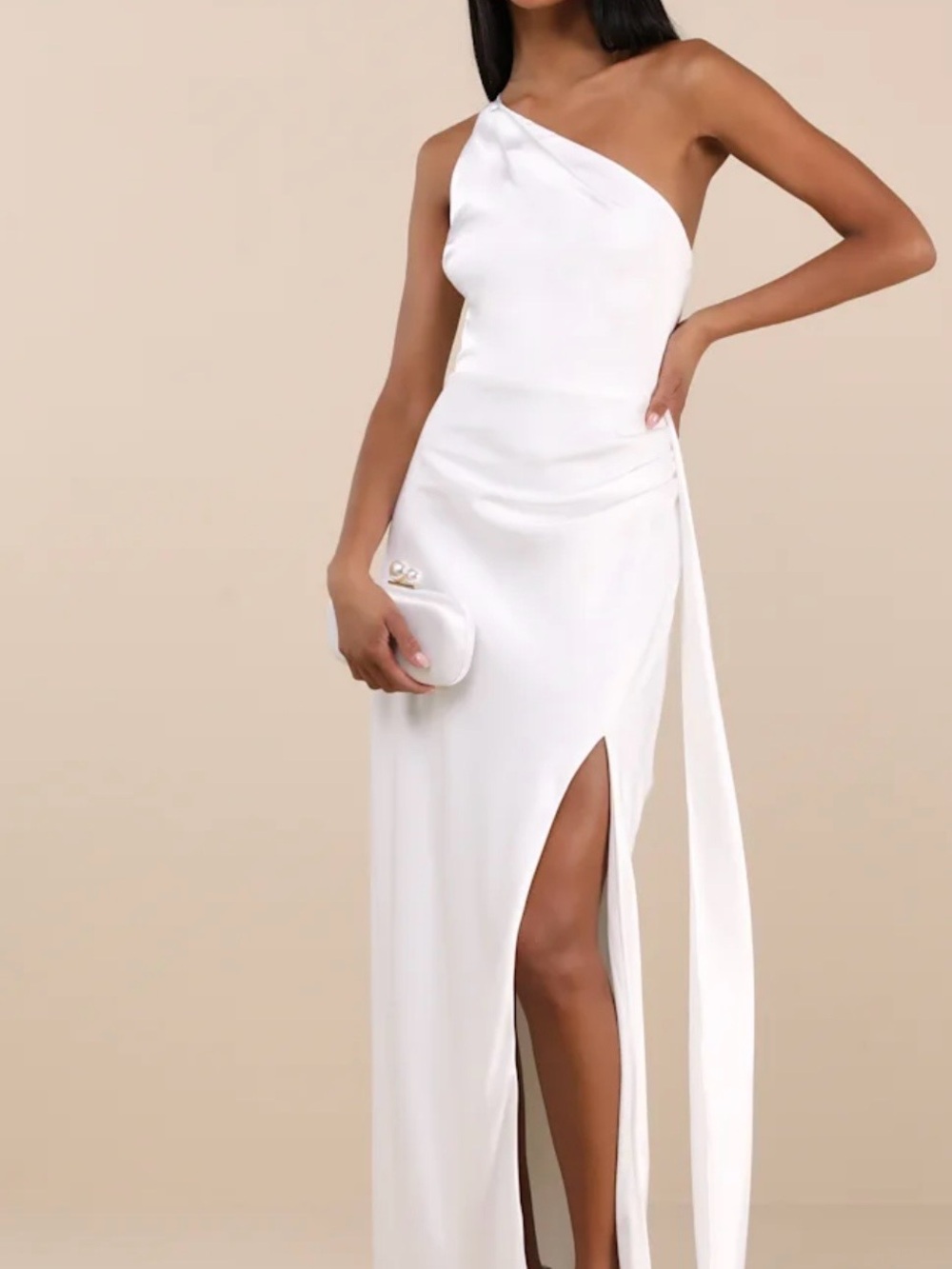 Lulu's Ivory One-Shoulder Gown with High Side Slit